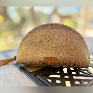 Consuela Leah Medium Dome Cosmetic Bag Metallic Gold Makeup Pouch NWOT